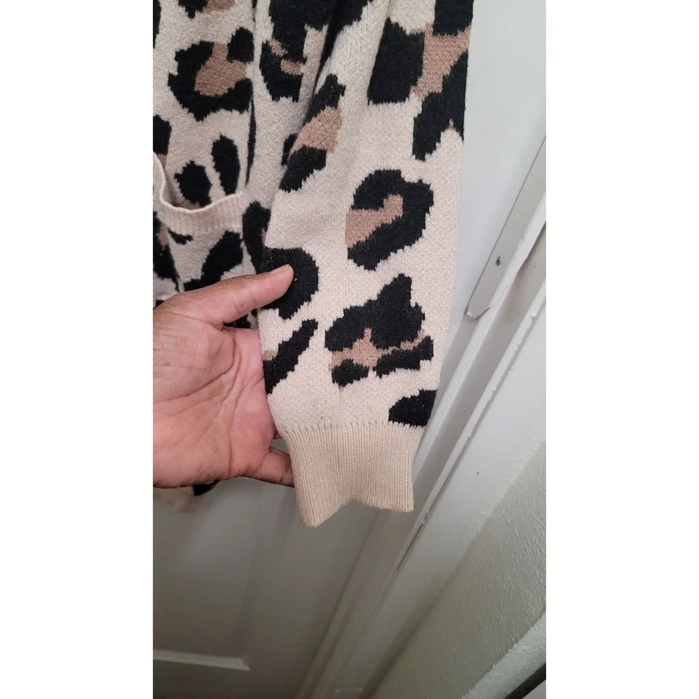 Jodifl Leopard Print Open Front Cardigan‎ Sweater With Pockets